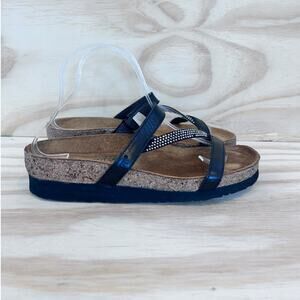 Naot - Rhinestones - Slide Strap Sandals - Black/Brown - Women's - 9